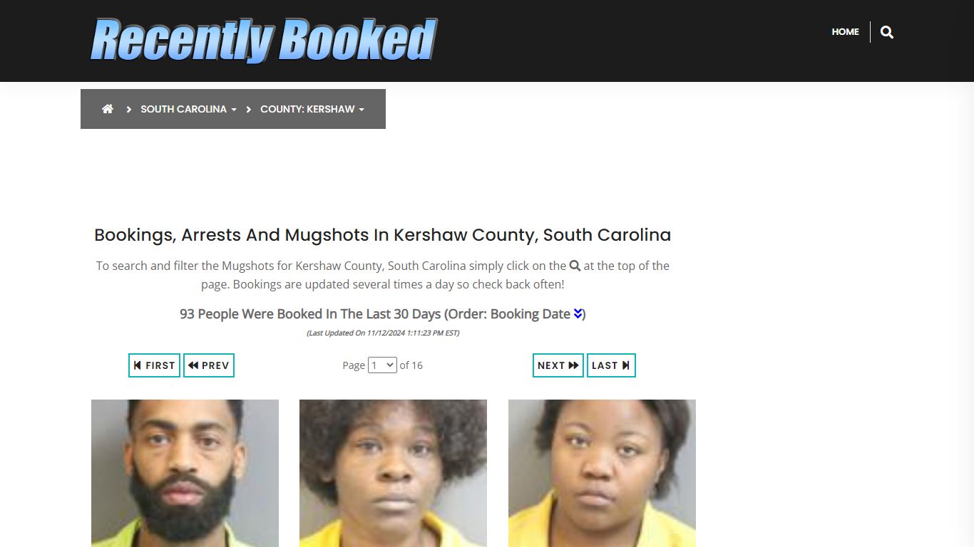 Bookings, Arrests and Mugshots in Kershaw County, South Carolina