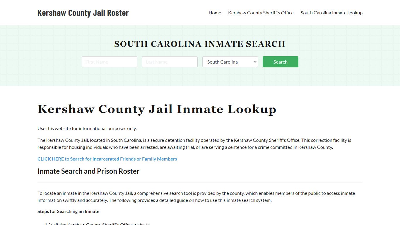 Kershaw County Jail Roster Lookup, SC, Inmate Search