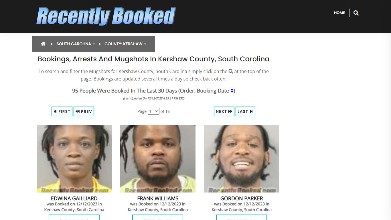 Bookings, Arrests and Mugshots in Kershaw County, South Carolina