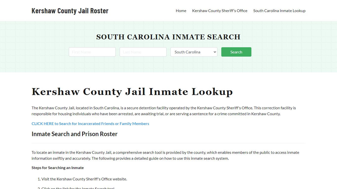 Kershaw County Jail Roster Lookup, SC, Inmate Search
